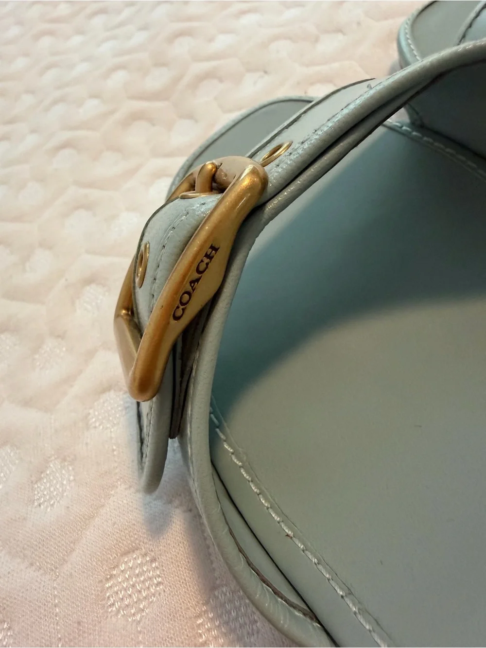 Coach Light Blue Leather Buckle Mule Heels - Picture 6 of 8